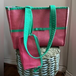 RALPH Ralph Lauren Watermelon Pink-Green Straw-woven Shoulder bag